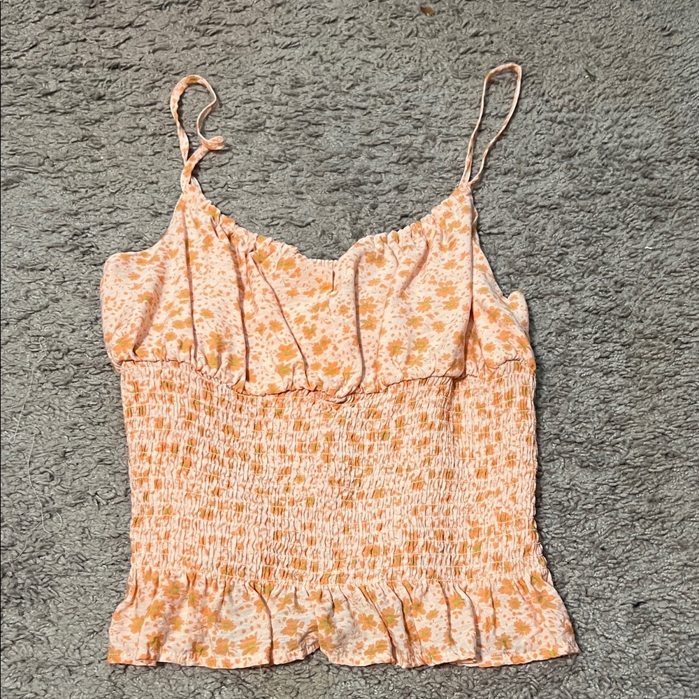 Chic Floral Peach Smocked Crop Top